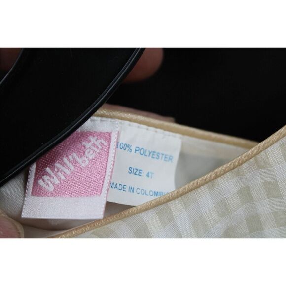 WILL'BETH SIZE 4 SLEEVELESS GOLD BEIGE GINGHAM WITH SATIN TRIM - Picture 8 of 8